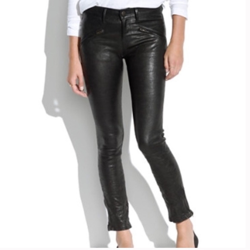 Madewell 100% leather black ankle zip pants